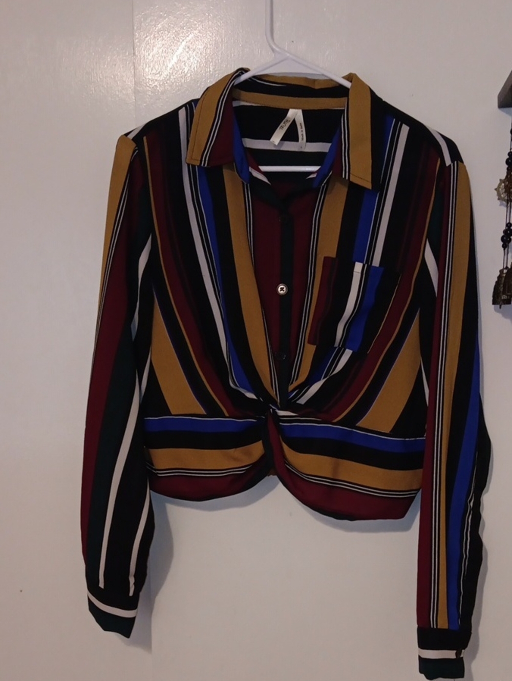 Striped Twist-Front Long Sleeve Top - Multicolor